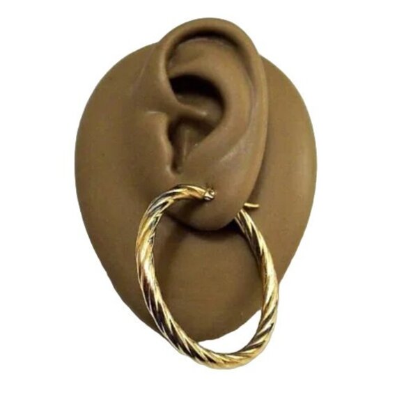 1 1/2 Inch 42mm Swirl Hoop Pierced Post Earrings Gold Tone - Picture 4 of 6